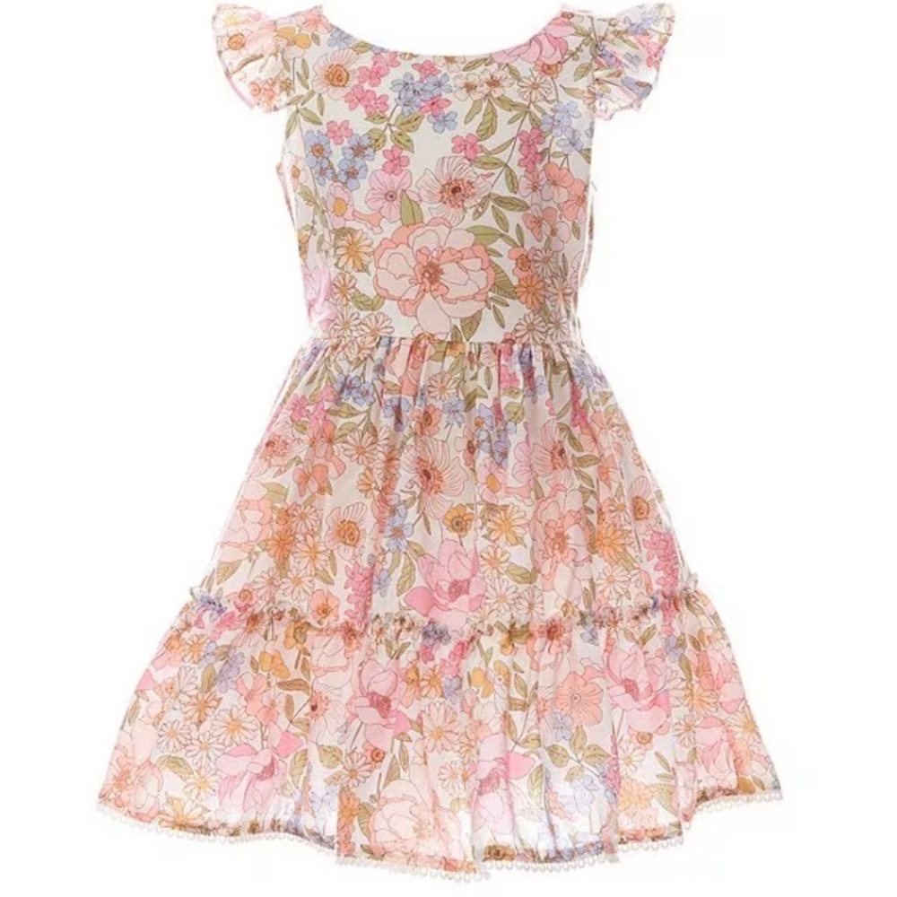 NWT Rare Editions Flutter Sleeve Floral Fit & Flare Dress and Bag Set Size 14